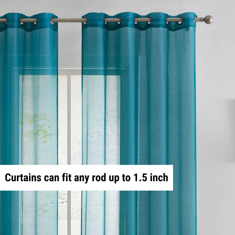 HLC.ME 2 Piece Semi Sheer Voile Window Curtain Grommet Panels for Bedroom & Living Room (54" W x 95" L, Aqua Blue (Teal)) - Image 3